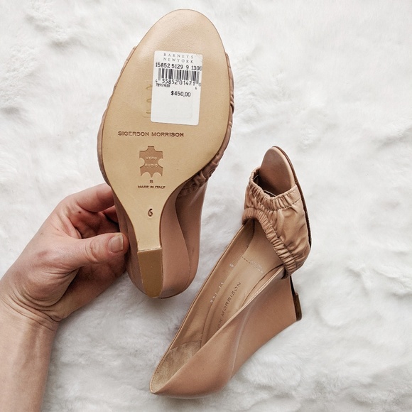 Sigerson Morrison NWT Leather Nude Wedge Heels - Picture 2 of 15